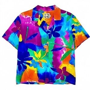 Jams World Shirt Youth XL Floral Hawaiian Summer Vacation Multicolor Button Down